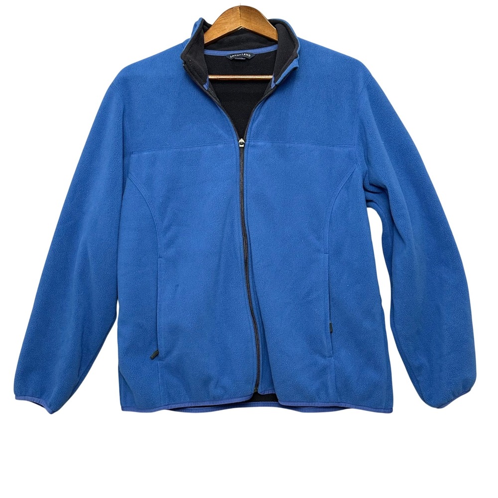 Lands' End Full Zip‎ Fleece Jacket L 14-16 Blue Mock Neck Outdoor Gorpcore